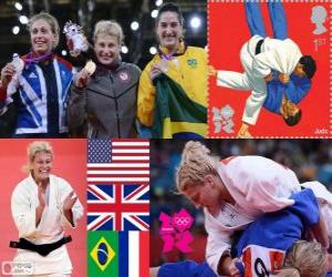 yapboz Podyumda Bayan Judo - 78 kg, Kayla Harrison (ABD), Gemma Gibbons (İngiltere) ve Mayra Aguiar (Brezilya), Audrey (Fransa) - Londra 2012 - Tcheumeo